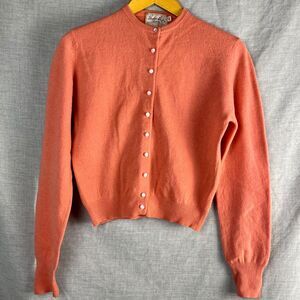 Vtg Barbara Lee Jr Cardigan Sweater Women Sz 6 Coral Aus Lambs Wool Pearl Bttns